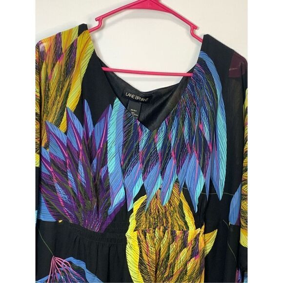 Lane Bryant Women's Feather Print V-Neck Semi Sheer Mini Shift Dress Multi 22/24 - Picture 3 of 7